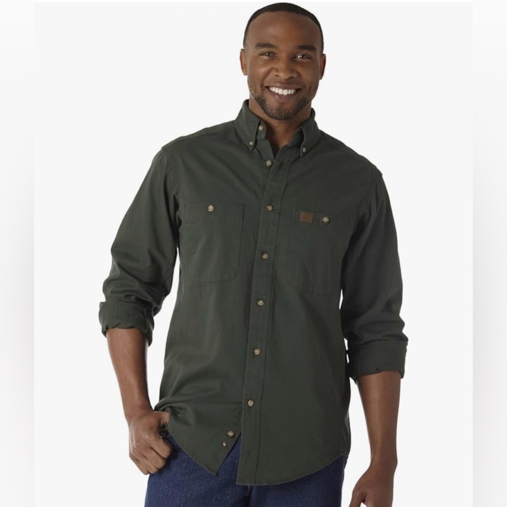 Wrangler Riggs Men's Olive Green Button-Down work Shirt